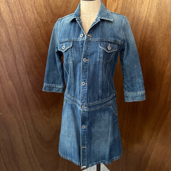 Bape Dresses & Skirts - BAPE sz XS Blue Denim Dress 3/4 Sleeve Bapesta Pocket Made in Japan Button Up